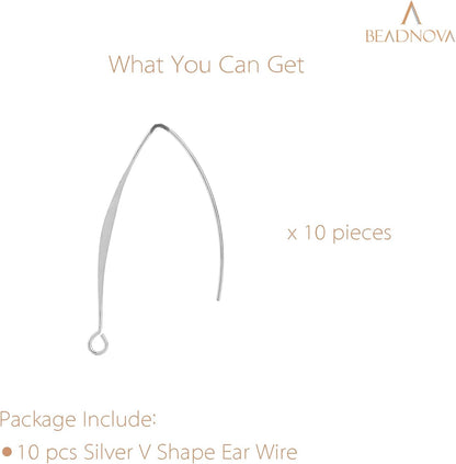 V Shape Ear Wire Long Earring Wire Earring Hook for Dangle Earwire Making Jewelry Making Ear Post DIY (Silver V1258-DP02-B-571