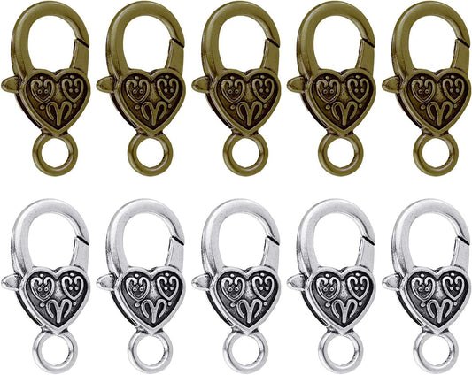 Heart Lobster Clasps 20 Pieces Large Tibetan Antique Heart Lobster Claw Clasps for Jewelry Making Findings V1258-DP02-B-572