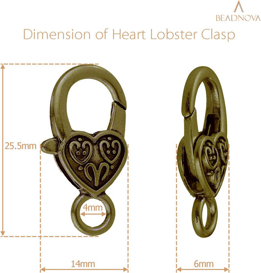 Heart Lobster Clasps 20 Pieces Large Tibetan Antique Heart Lobster Claw Clasps for Jewelry Making Findings V1258-DP02-B-572
