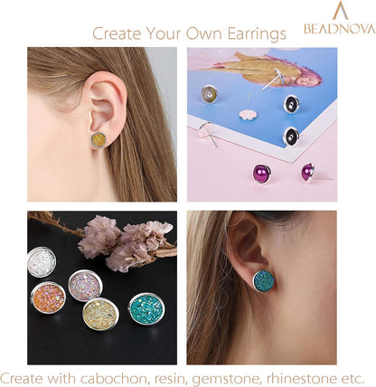 60pcs Blank Earring Studs 12mm Stainless Steel Cabochon Setting Post With Backs for Resin DIY Earstud Making V1258-DP02-B-575