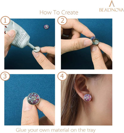 60pcs Blank Earring Studs 12mm Stainless Steel Cabochon Setting Post With Backs for Resin DIY Earstud Making V1258-DP02-B-575