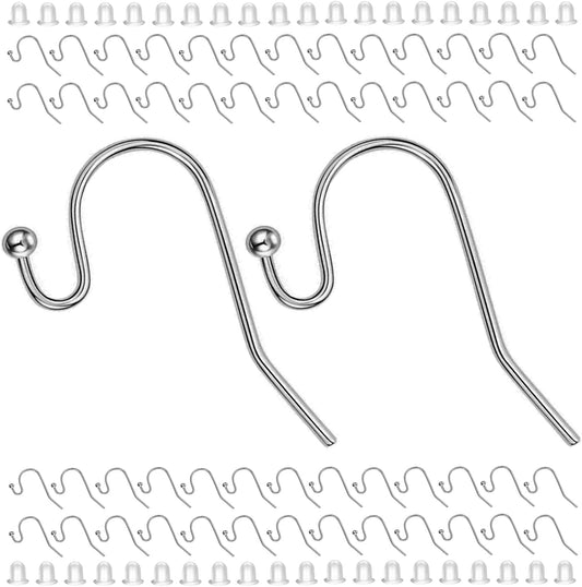 Earring Hooks 150pcs Stainless Steel Ball Dot Ear Wire with Rubber Backs Earwire for Jewelry Making Earring V1258-DP02-B-577