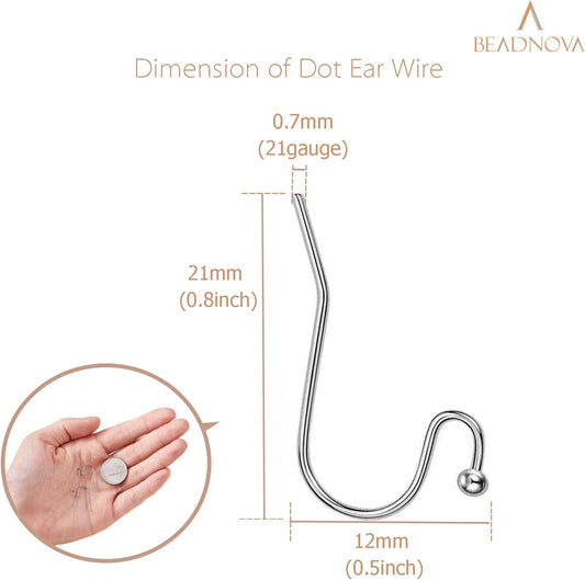 Earring Hooks 150pcs Stainless Steel Ball Dot Ear Wire with Rubber Backs Earwire for Jewelry Making Earring V1258-DP02-B-577