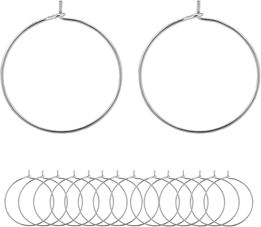 Hoop Ear Wires 30pcs Stainless Steel 30mm Wine Glass Charm Rings Earring Hoops for Jewelry Making Earring V1258-DP02-B-578