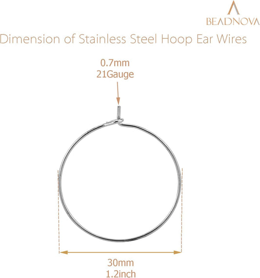 Hoop Ear Wires 30pcs Stainless Steel 30mm Wine Glass Charm Rings Earring Hoops for Jewelry Making Earring V1258-DP02-B-578