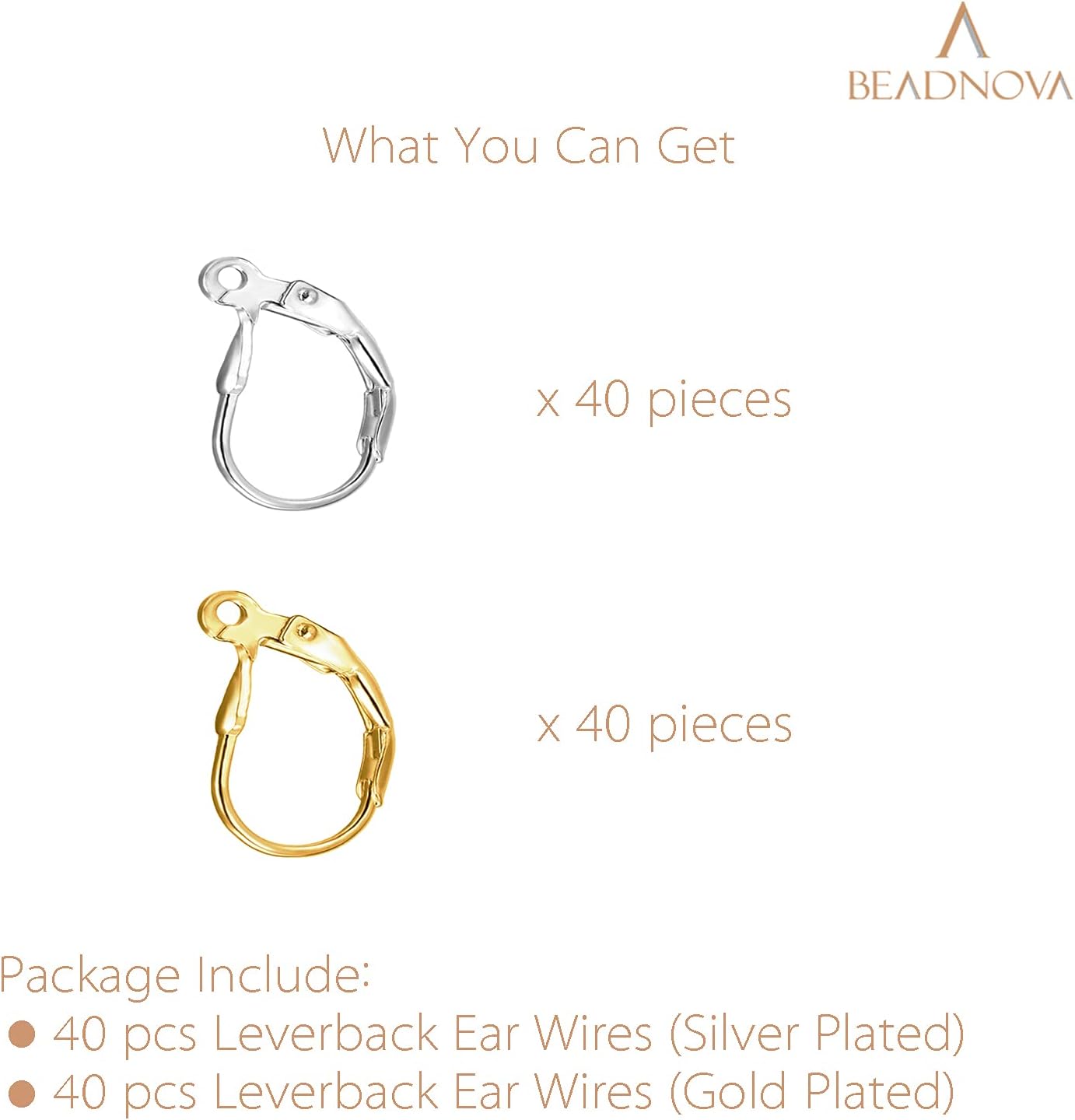 Leverback Earring Hooks 80pcs French Ear Wire Lever Back Earwire for Jewelry Making Crafting (Gold and Silver) V1258-DP02-B-582