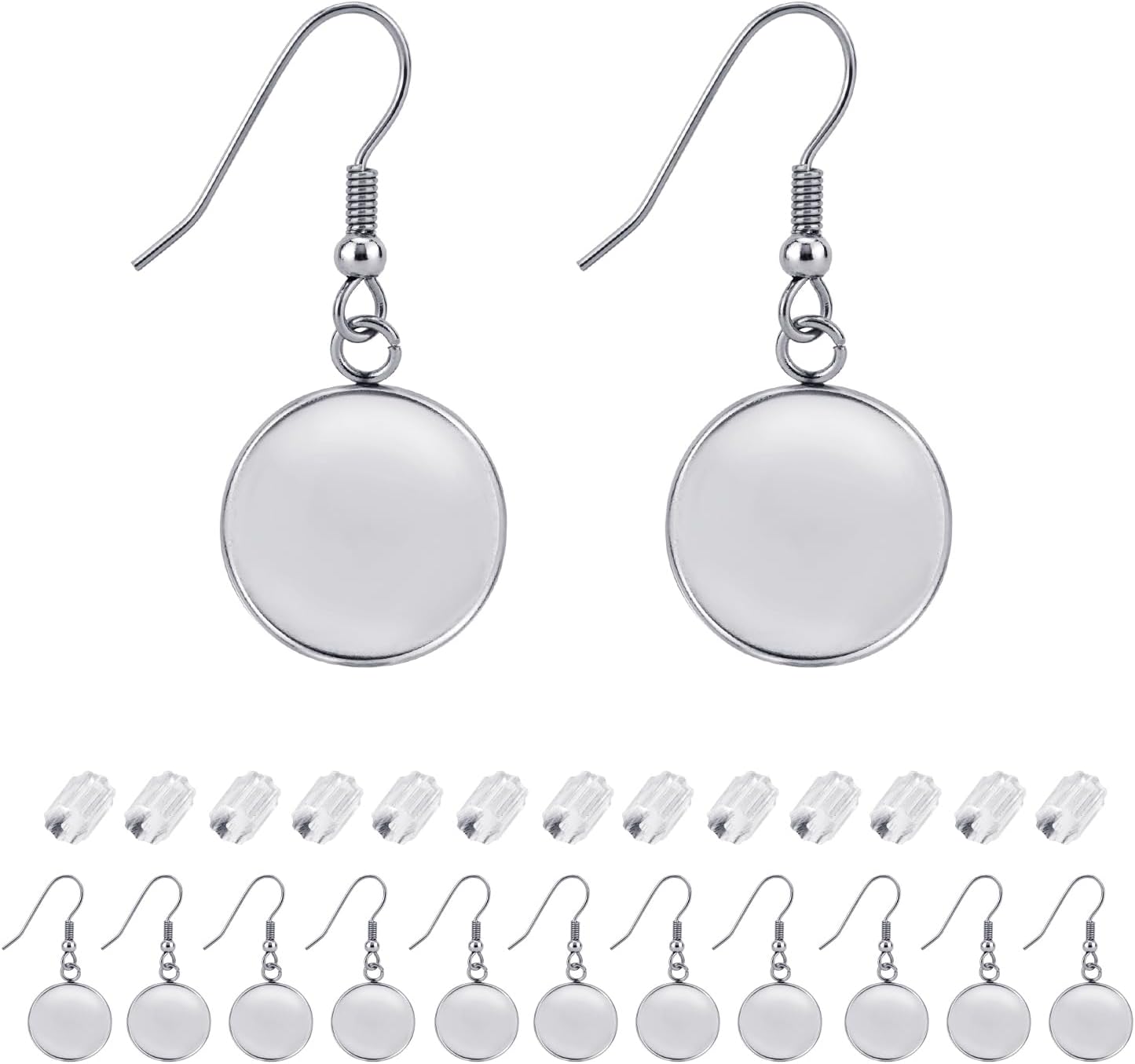Earring Kit 30pcs Blank Ear Wire Hook 14mm Stainless Steel Cabochon Setting Earring Bezel with Rubber Backs V1258-DP02-B-585