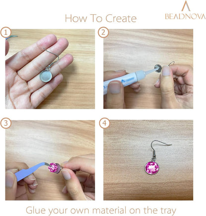 Earring Kit 30pcs Blank Ear Wire Hook 14mm Stainless Steel Cabochon Setting Earring Bezel with Rubber Backs V1258-DP02-B-585
