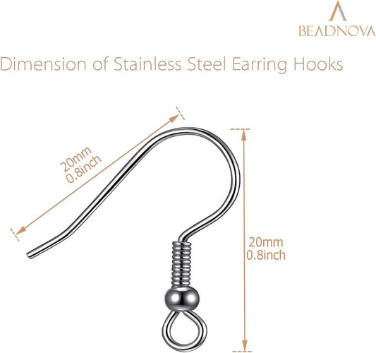 300pcs Stainless Steel Earring Hooks with Rubber Backs, Silver, Elegant, Polished, Hypoallergenic, DIY Ear V1258-DP02-B-586