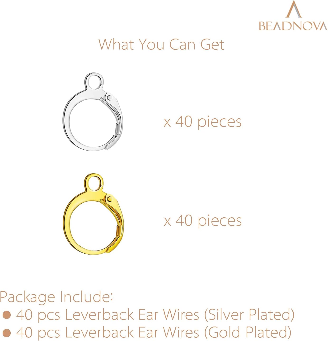 Leverback Earring Hooks 80pcs French Ear Wire Lever Back Earwire for Jewelry Making Crafting (Gold and Silver) V1258-DP02-B-588