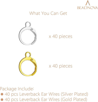 Leverback Earring Hooks 80pcs French Ear Wire Lever Back Earwire for Jewelry Making Crafting (Gold and Silver) V1258-DP02-B-588