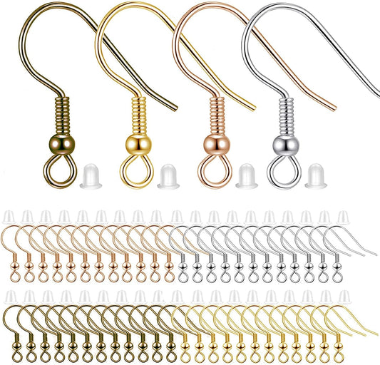Earring Hooks 200pcs Earring Findings Kits with Backs Fish Hook Ear Wire for Jewelry Making DIY Ear Post V1258-DP02-B-596