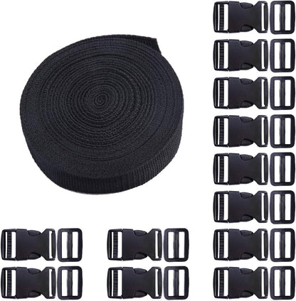 Plastic Buckle Kit Nylon Strap with Quick Release Buckle 12 Sets 1 Inch and Tri-Glide Slides with 11 Yards V1258-DP02-B-600