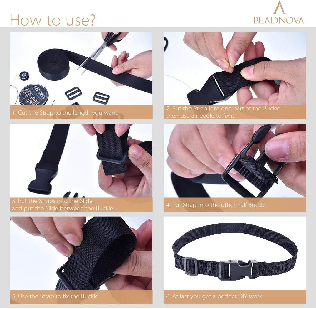 Plastic Buckle Kit Nylon Strap with Quick Release Buckle 12 Sets 1 Inch and Tri-Glide Slides with 11 Yards V1258-DP02-B-600