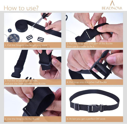 Plastic Buckle Kit Nylon Strap with Quick Release Buckle 12 Sets 1 Inch and Tri-Glide Slides with 11 Yards V1258-DP02-B-600