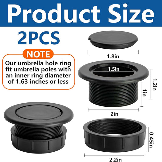 2 Pcs 2 Inch Parasol Umbrella Hole Ring Plug and Cap Set, Thicker Patio Table Hole Cover Insert, Deck Table V1258-DP02-B-609