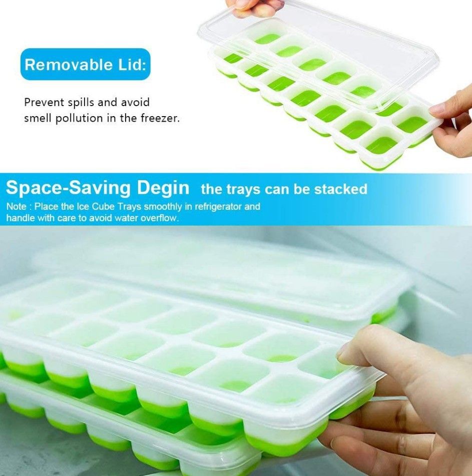 Ice Cube Tray with Lids - 4 Pack Stackable Silicone Ice Trays for Freezer, BPA & LFGB Safe, Easy Release for V1258-DP02-B-622