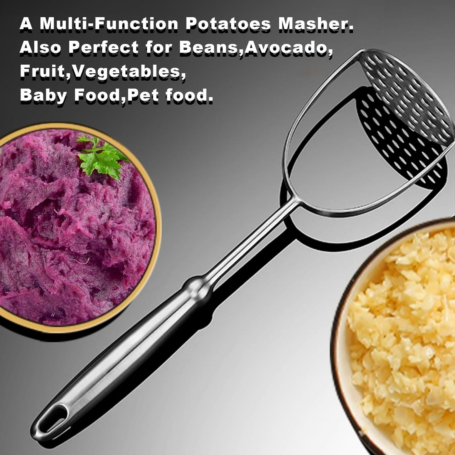Potato Masher,Stainless Steel Mashed Potatoes Masher with Long Handle for Beans,Avocado,Fruit,Vegetables.One V1258-DP02-B-626