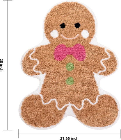 Cute Gingerbread Bath Mat for Bathroom Soft Water Absorbing Bath Rug with Non Slip Backing Fun Washable V1258-DP02-B-637