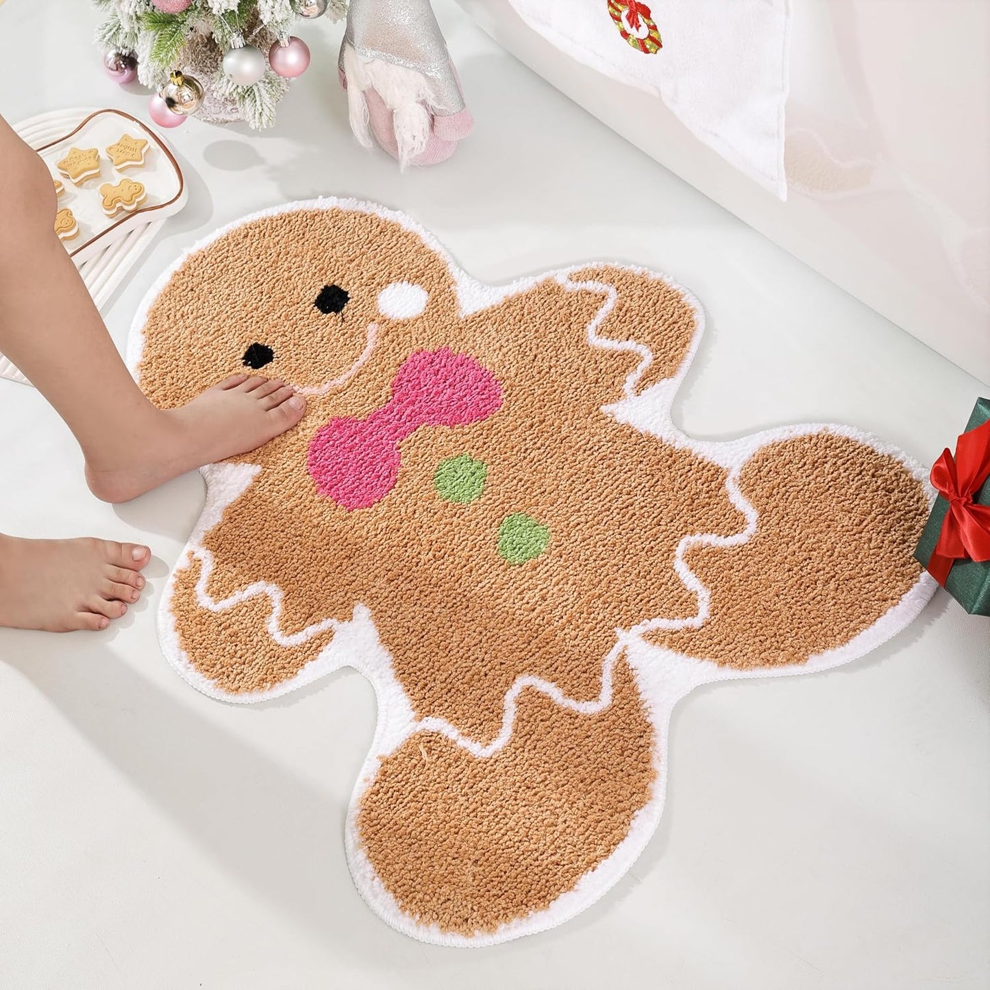 Cute Gingerbread Bath Mat for Bathroom Soft Water Absorbing Bath Rug with Non Slip Backing Fun Washable V1258-DP02-B-637