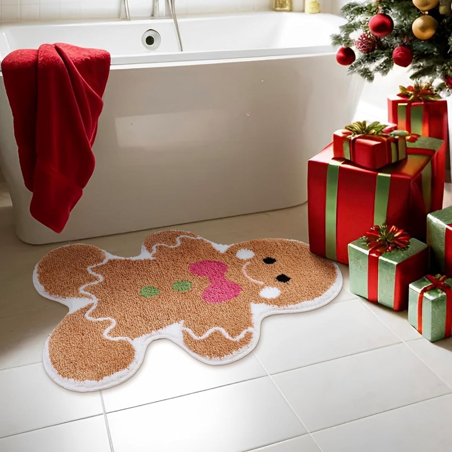 Cute Gingerbread Bath Mat for Bathroom Soft Water Absorbing Bath Rug with Non Slip Backing Fun Washable V1258-DP02-B-637