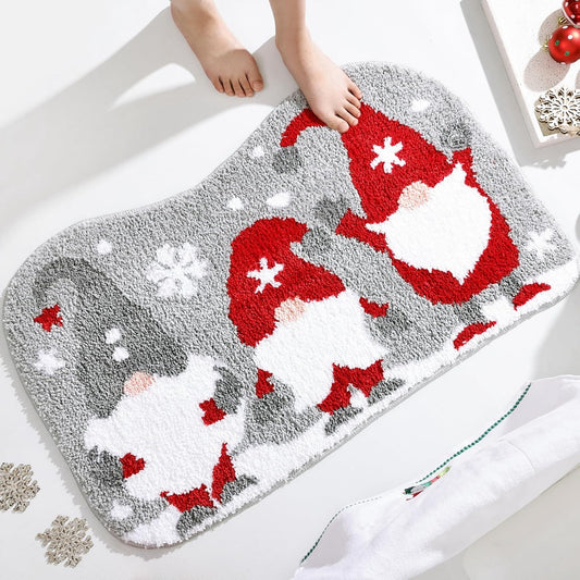 Bathroom Rugs Grey Christmas Rug with Tomte Cute Bath Mat Xmas Washable Kitchen Rugs for Living Room and V1258-DP02-B-641