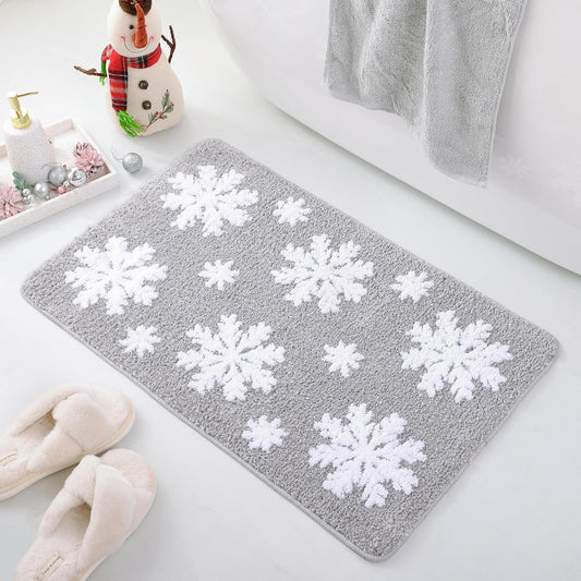 Christmas Grey Snowflake Bath Mat for Bathroom - Cute Absorbent Washable Bathroom Rugs with Non Slip Backing V1258-DP02-B-642