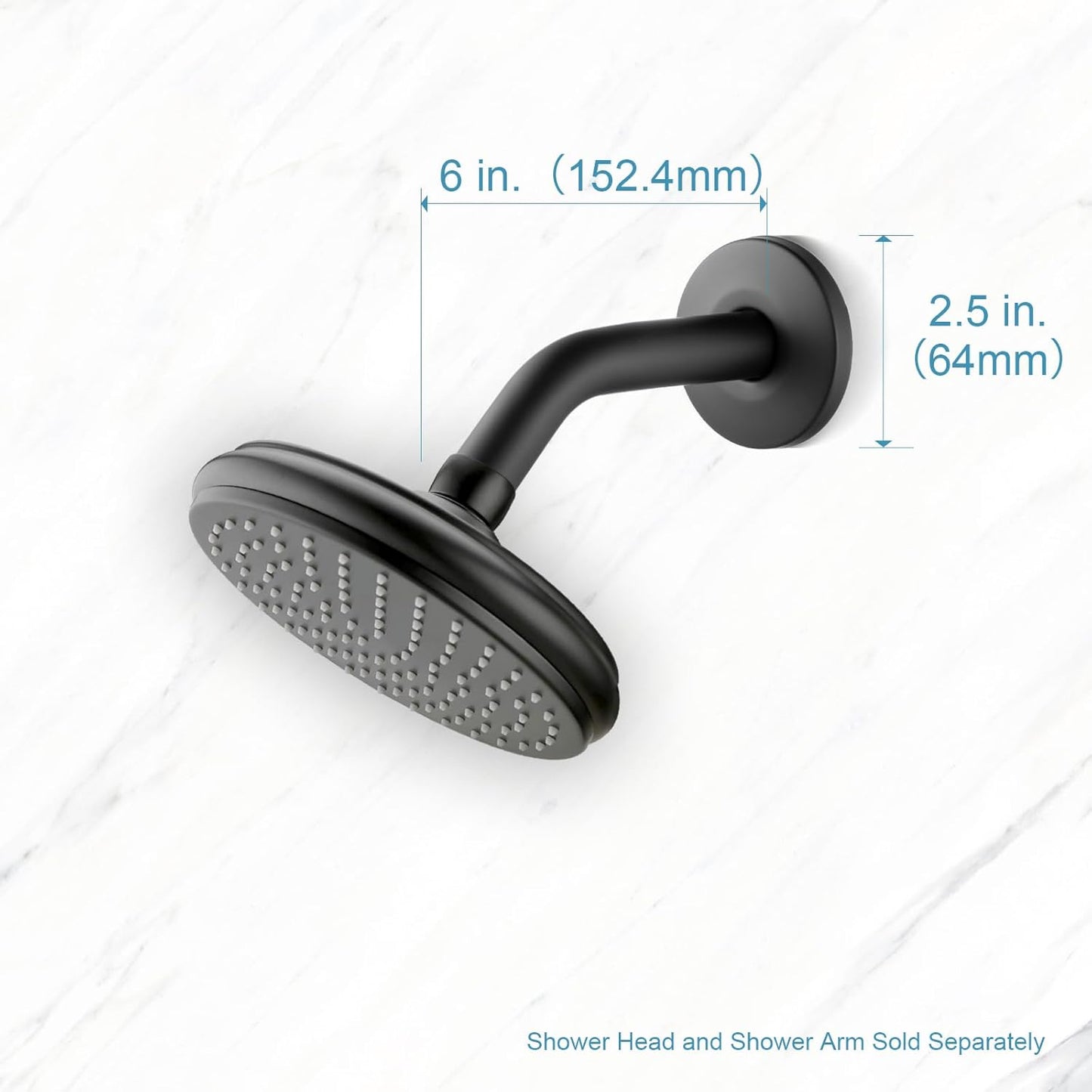 Shower Arm with Flange, 6 in Wall Mount Replacement Angle Shower Head Arm Wall-Mounted For Fixed Shower Head V1258-DP02-B-644