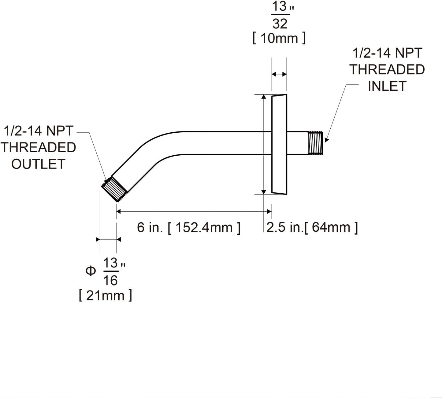 Shower Arm with Flange, 6 in Wall Mount Replacement Angle Shower Head Arm Wall-Mounted For Fixed Shower Head V1258-DP02-B-644