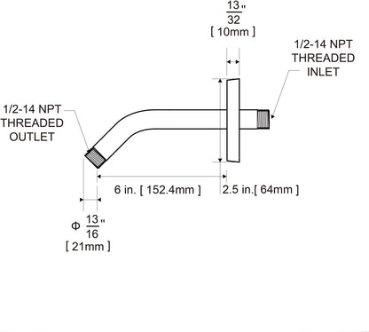 Shower Arm with Flange, 6 in Wall Mount Replacement Angle Shower Head Arm Wall-Mounted For Fixed Shower Head V1258-DP02-B-644