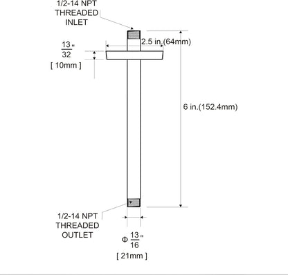Shower Arm with Flange, 6 in Ceiling Mount Replacement Rain Shower Head Straight Arm Ceiling-Mounted For V1258-DP02-B-646