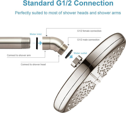 Shower Head Elbow Adapter, Brushed Nickel All Metal Handheld Shower Head Elbow Adapter Shower Arm Angle V1258-DP02-B-651