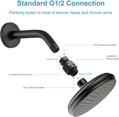 Shower Head Swivel Ball Adapter, All Metal Adjustable Shower Arm Extension Connector Universal Showering V1258-DP02-B-653