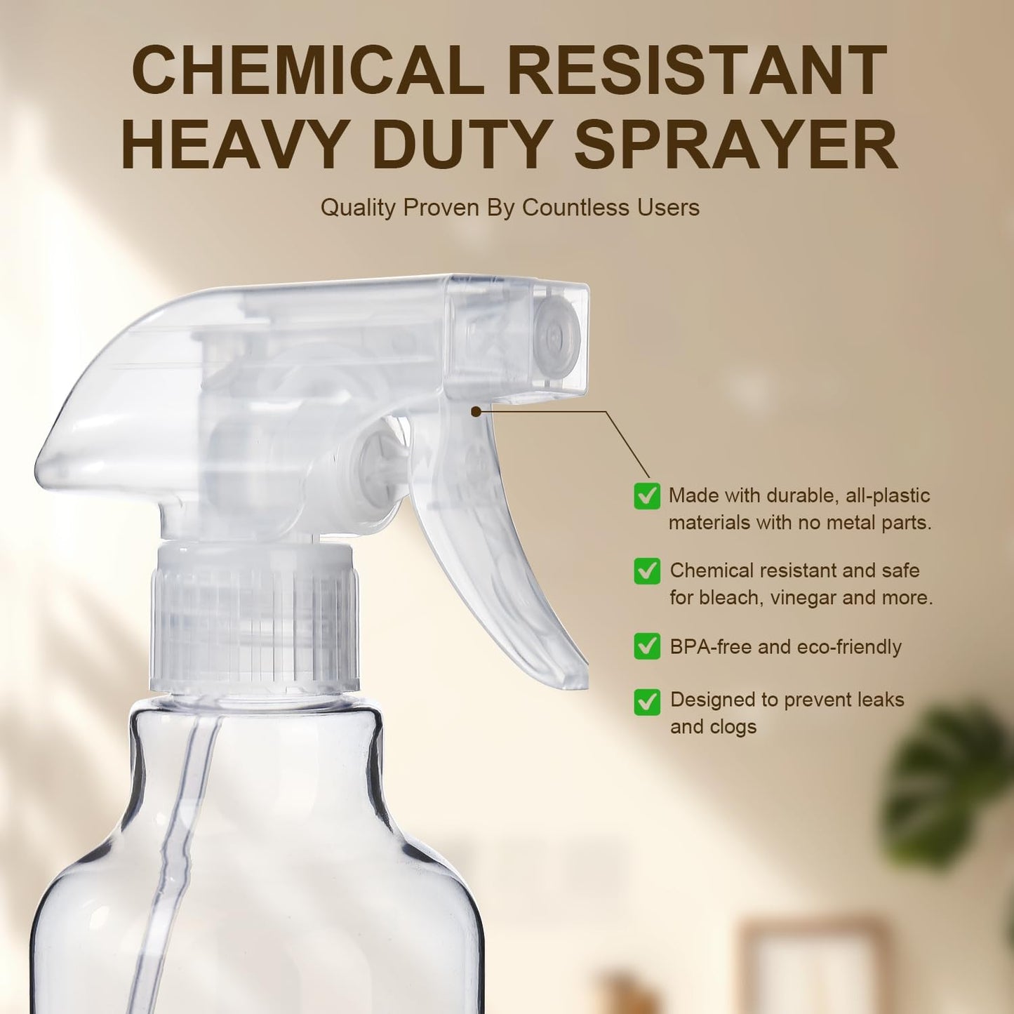 Plastic Spray Bottles, 2-Pack, 16.9 Oz, Mist & Stream, Heavy Duty Spraying, Empty Water Spray Bottle for V1258-DP02-B-658