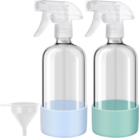 Glass Spray Bottles with Silicone Sleeves (2 Pack, 16 oz), Mist and Stream Empty Refillable Containers, Water V1258-DP02-B-659