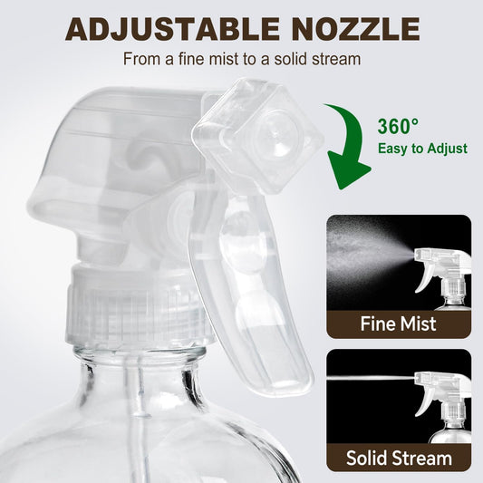 Glass Spray Bottles with Silicone Sleeves (2 Pack, 16 oz), Mist and Stream Empty Refillable Containers, Water V1258-DP02-B-659
