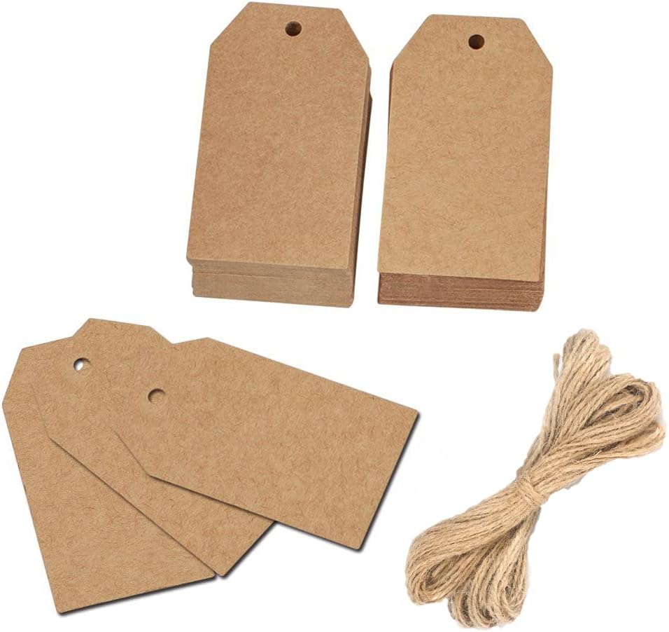100 Pcs Christmas Gift Tags with String Kraft Paper Vintage Wedding Hang Tags 7x4cm with Natural Jute Twine V1258-DP02-B-662