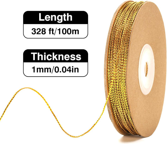 Gold String Metallic Twine - 1mm 328 Feet Gold String for Crafts Christmas String Glitter Decorative Cord for V1258-DP02-B-674