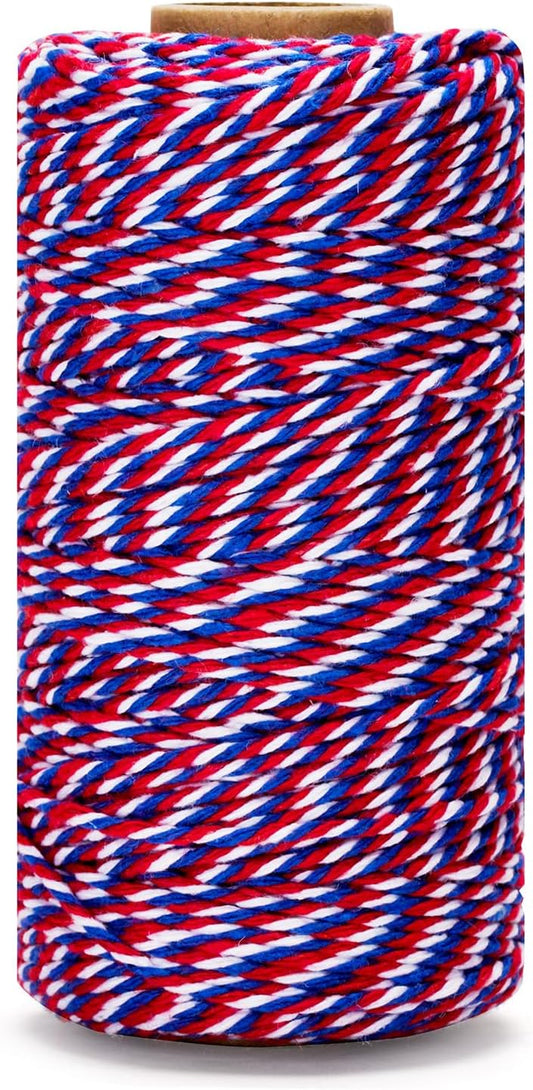 Cotton Twine Red White and Blue Twine String 2mm Thick 328 Feet Bakers Cotton String for Patriotic Day Gift V1258-DP02-B-678