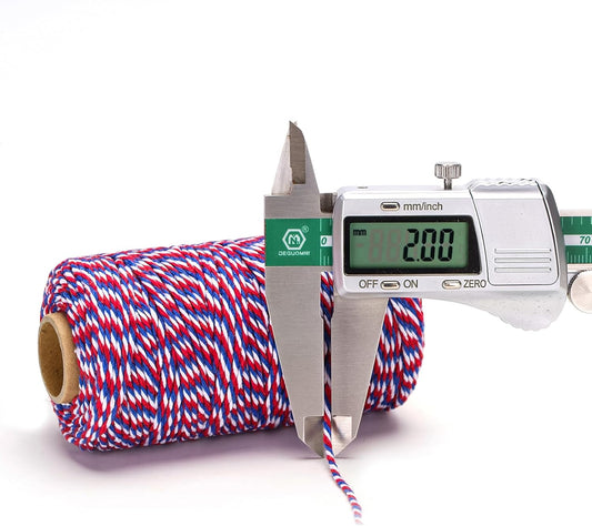 Cotton Twine Red White and Blue Twine String 2mm Thick 328 Feet Bakers Cotton String for Patriotic Day Gift V1258-DP02-B-678