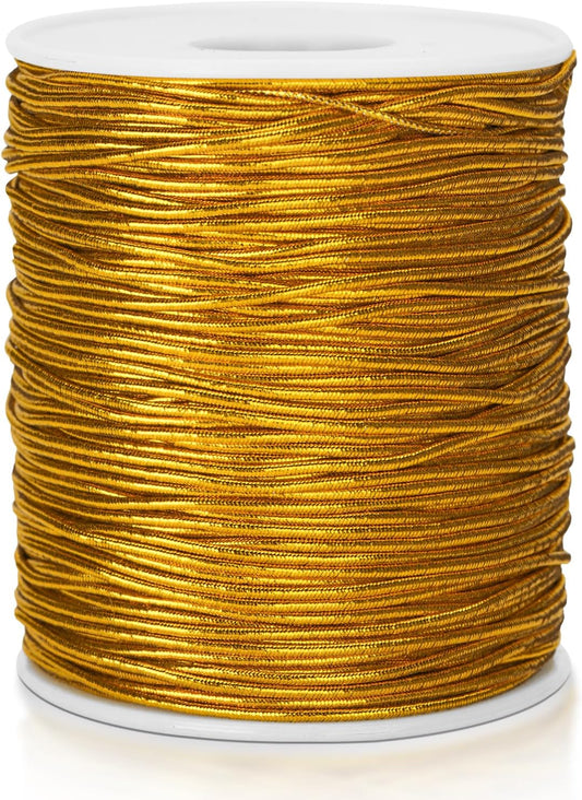 Gold Elastic Cord, 110 Yards x 1MM Metallic Stretch Cord Ribbon for Bracelets, Gift Wrapping, Crafts, V1258-DP02-B-679
