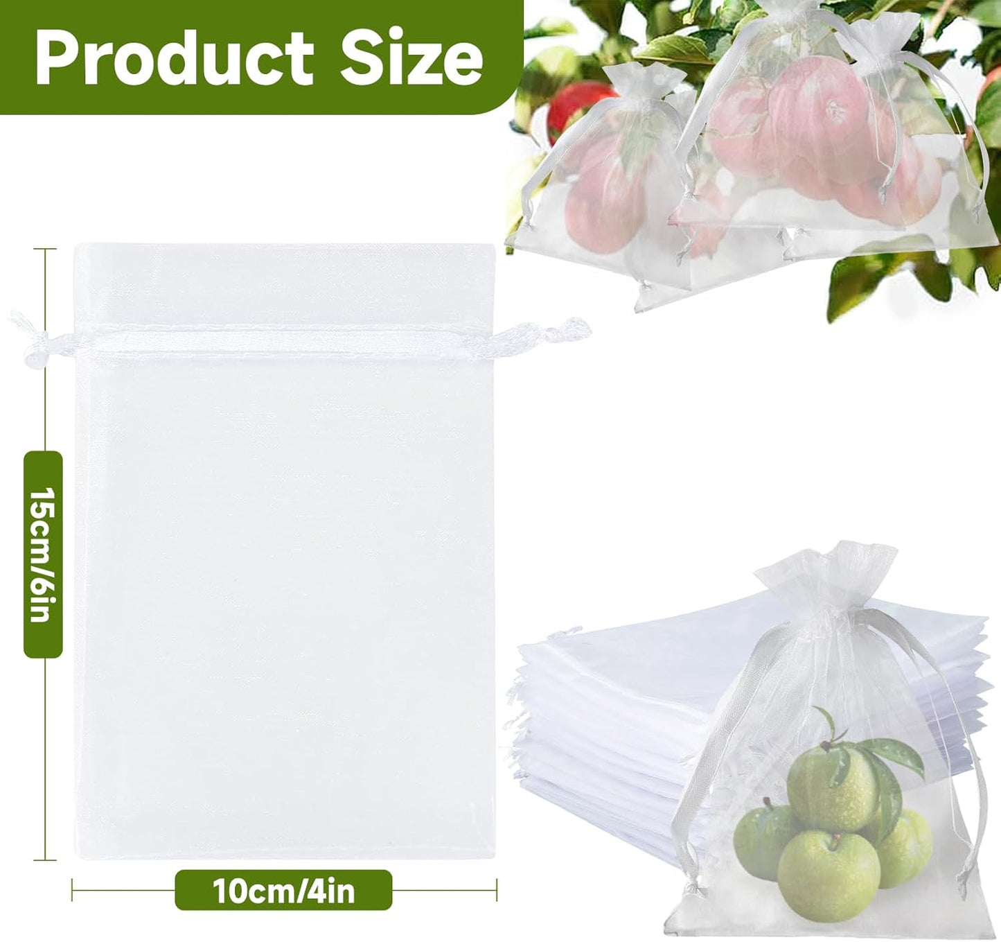 Fruit Protection Bags - 100PCS Nets, 4x6 Inch, White, Mesh Bags for Fruit & Vegetables V1258-DP02-B-680