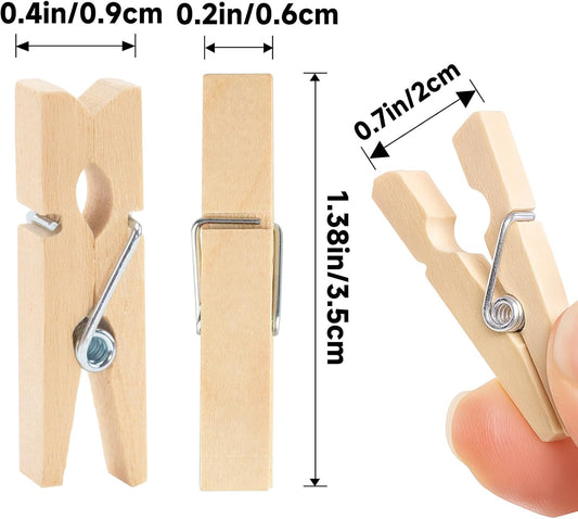 Mini Clothespins Wooden - Small Clothes Pins for Crafts 1.4 Inch,50 Pcs Natural Clothespins Clips with Jute V1258-DP02-B-684