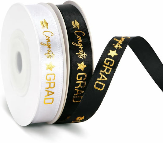 2 Rolls 2026 Graduation Ribbon - 3/8'' x 20 Yards Congrats Grad Gold Satin Ribbon for Gift Wrapping Class of V1258-DP02-B-687