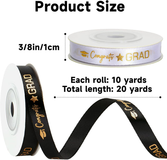 2 Rolls 2026 Graduation Ribbon - 3/8'' x 20 Yards Congrats Grad Gold Satin Ribbon for Gift Wrapping Class of V1258-DP02-B-687
