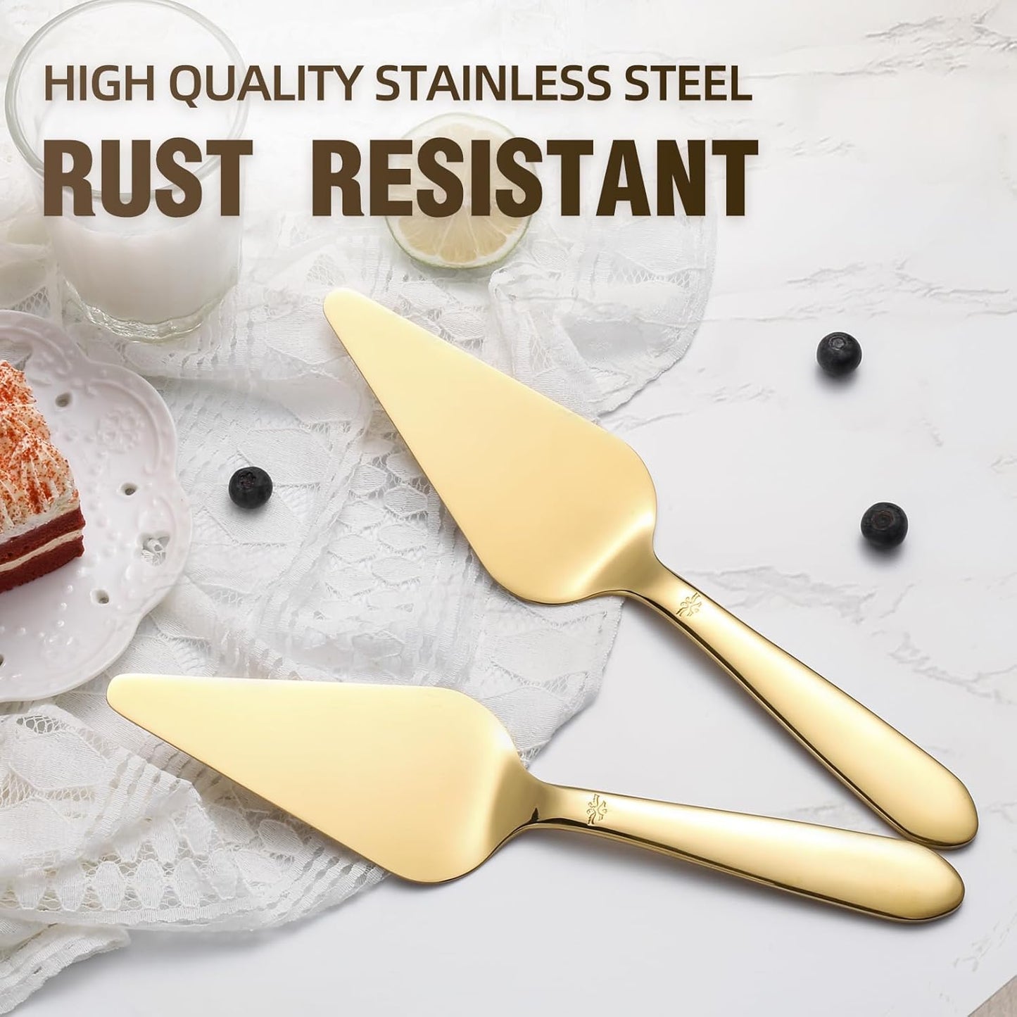 Cake Server, Wedding Cake Cutting Set 2 Piece Gold Cake Cutter, Stainless Steel Pie Server with Smooth Edge V1258-DP02-B-69