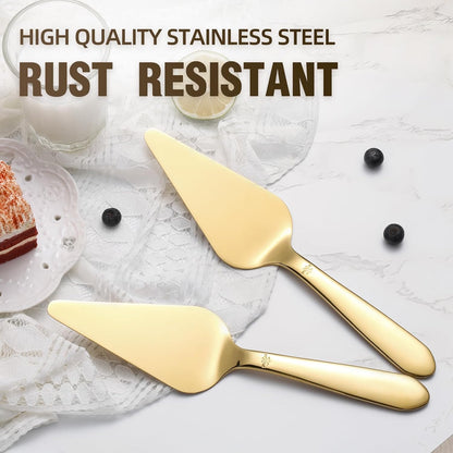 Cake Server, Wedding Cake Cutting Set 2 Piece Gold Cake Cutter, Stainless Steel Pie Server with Smooth Edge V1258-DP02-B-69