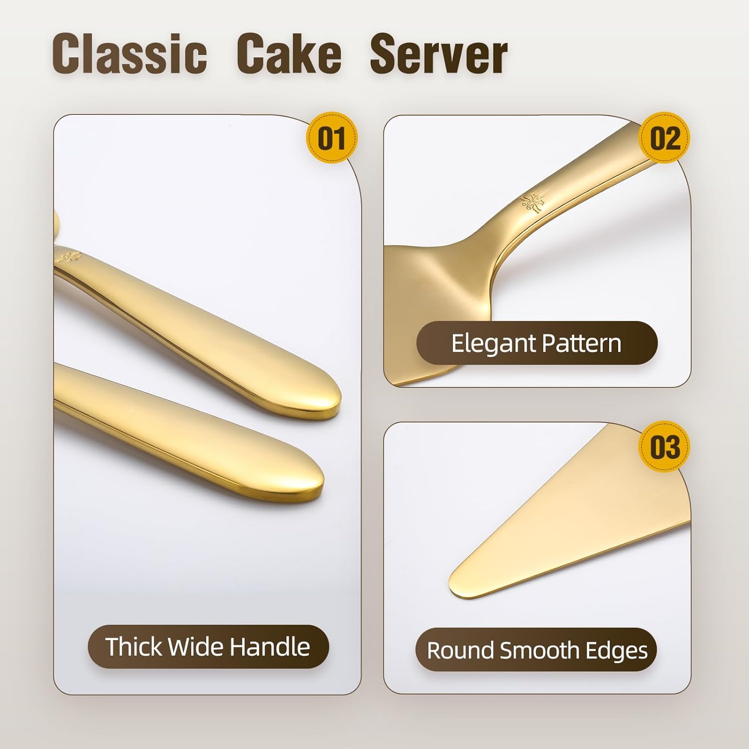 Cake Server, Wedding Cake Cutting Set 2 Piece Gold Cake Cutter, Stainless Steel Pie Server with Smooth Edge V1258-DP02-B-69