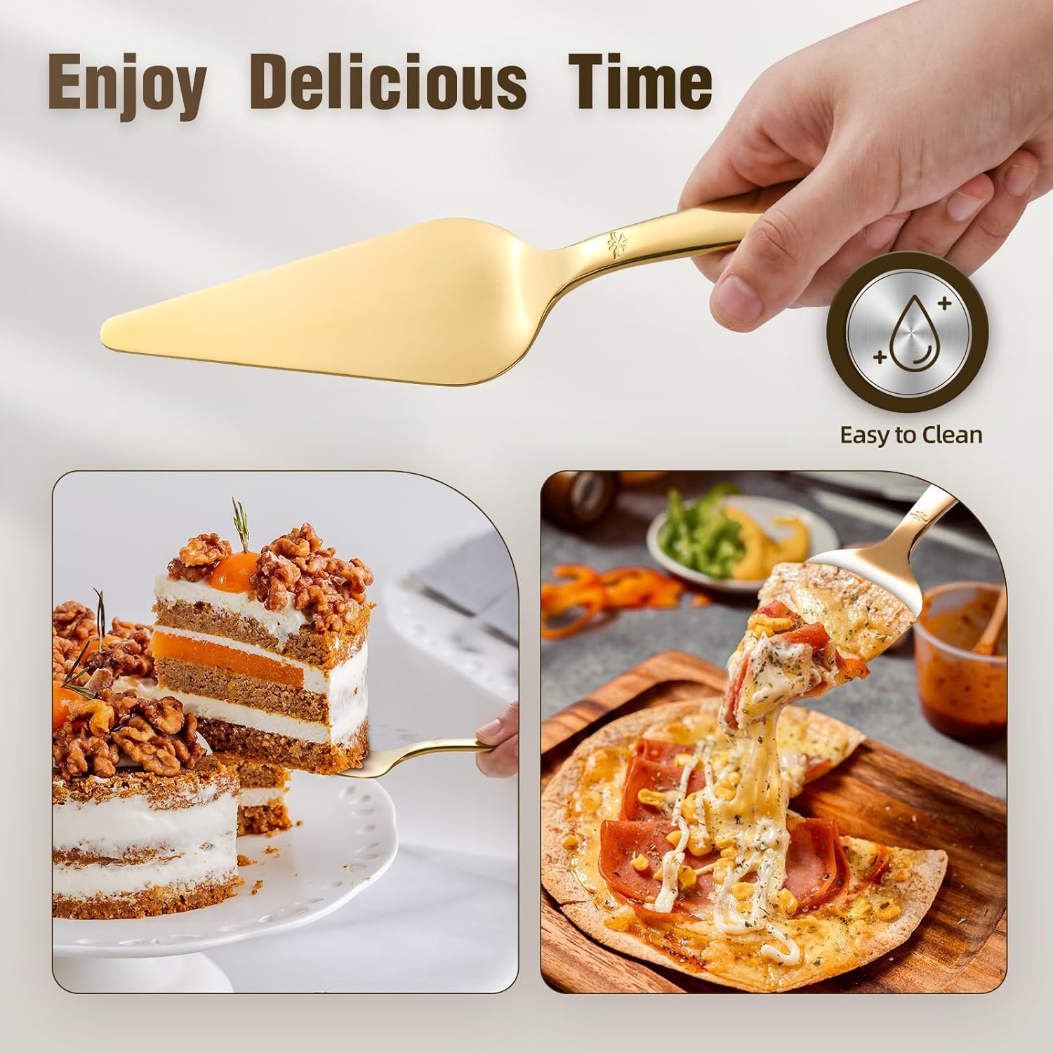 Cake Server, Wedding Cake Cutting Set 2 Piece Gold Cake Cutter, Stainless Steel Pie Server with Smooth Edge V1258-DP02-B-69