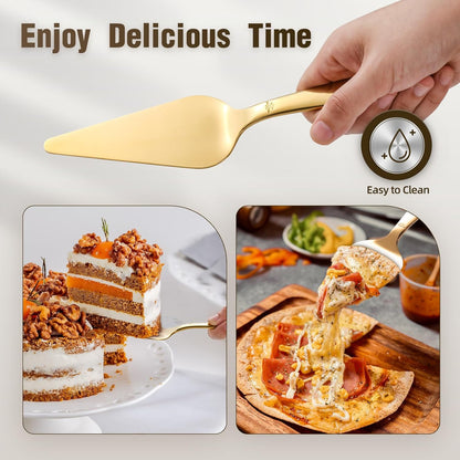 Cake Server, Wedding Cake Cutting Set 2 Piece Gold Cake Cutter, Stainless Steel Pie Server with Smooth Edge V1258-DP02-B-69